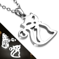 Steel Cut-out Cat Pendant and Earring SET - SET408